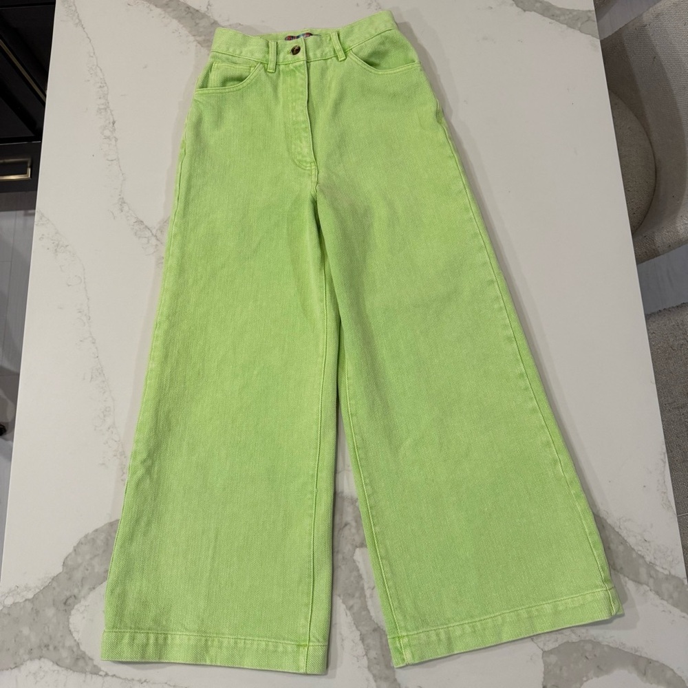 Urban Outfitters Wide Leg Lena Jeans Women’s 27 High Rise Faded Lime Green Wash - Picture 5 of 13